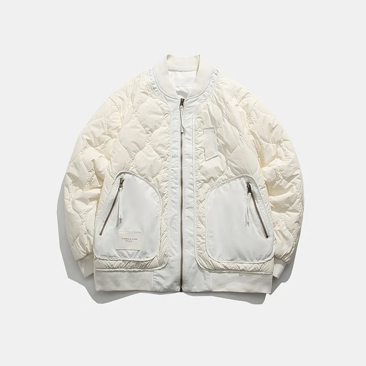 Retro Patched Zip-up Puffer Jacket     - VONVEX