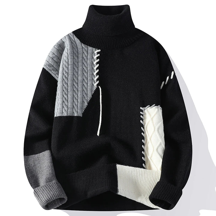 Patchwork Different Color Patched Sweater Gray M - VONVEX