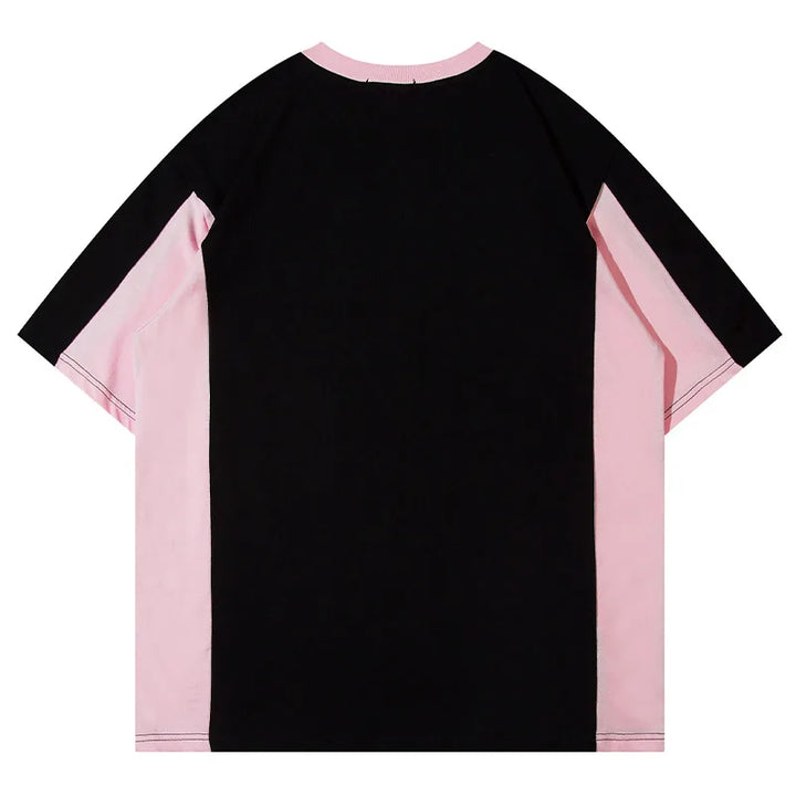 Hip Hop Street T-Shirt Patchwork Contrasting Sports Short Sleeved Harajuku Letter Print Top Casual Versatile Loose Top Unisex - VONVEX