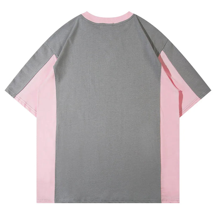 Hip Hop Street T-Shirt Patchwork Contrasting Sports Short Sleeved Harajuku Letter Print Top Casual Versatile Loose Top Unisex - VONVEX