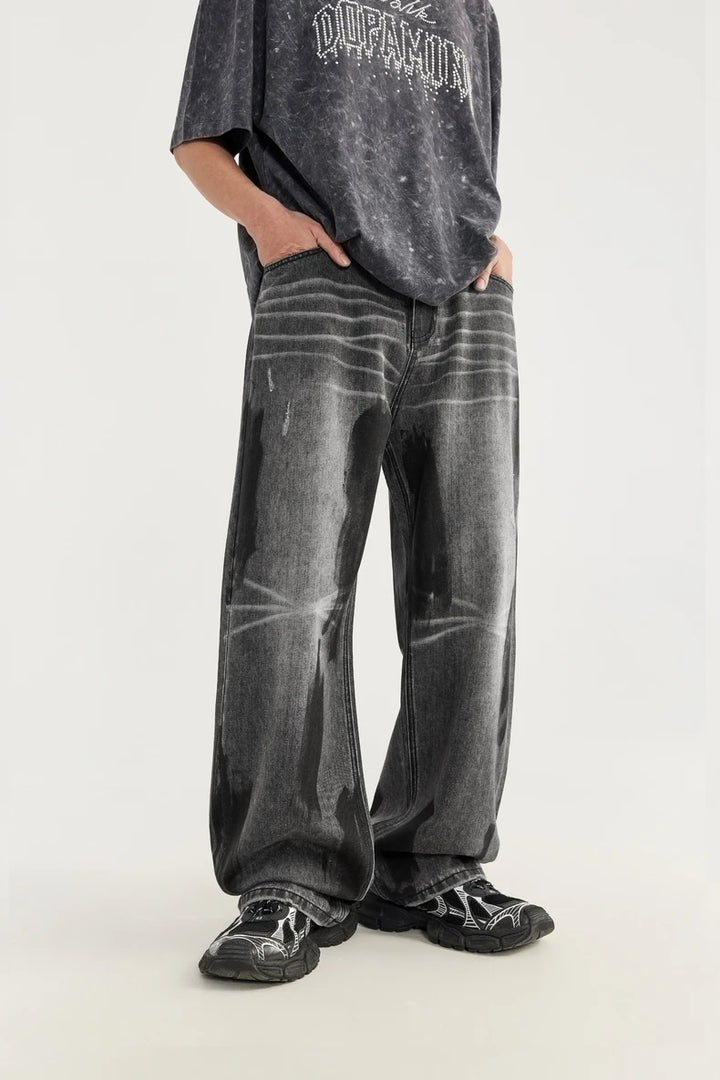 Trendy Washed Black Denim Jeans     - VONVEX