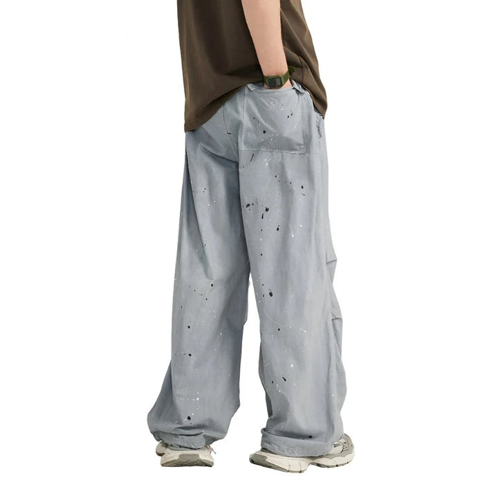 Washed Splashed Wide Leg Cargo Pant     - VONVEX