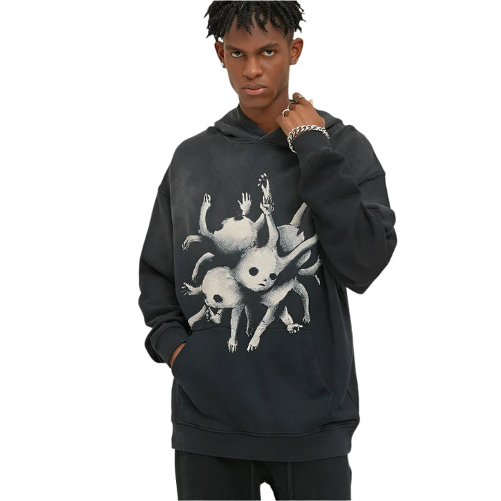 Monster Washed Pullover Vintage Hoodie - VONVEX