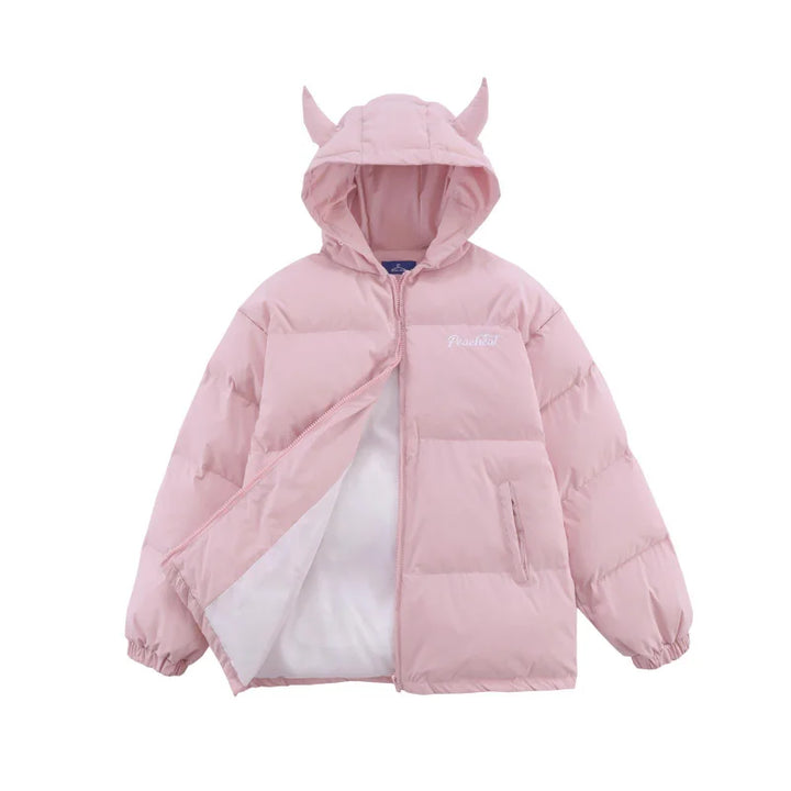 Devil's Horn Hooded Puffer Jacket  Pink M  - VONVEX