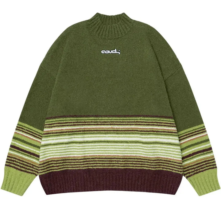 Y2K Knitted Stripe Patchwork Turtleneck Sweater - VONVEX