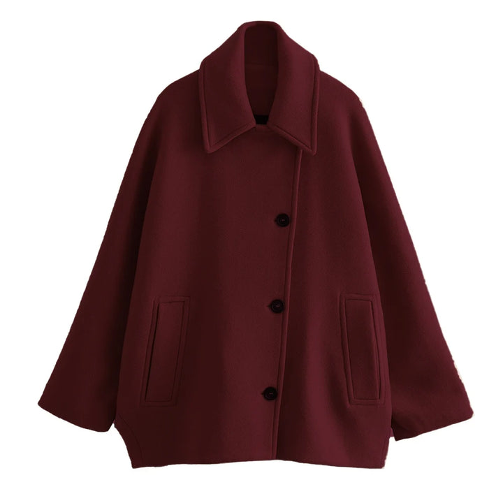 Long Blended Polo Coat Burgundy XS - VONVEX