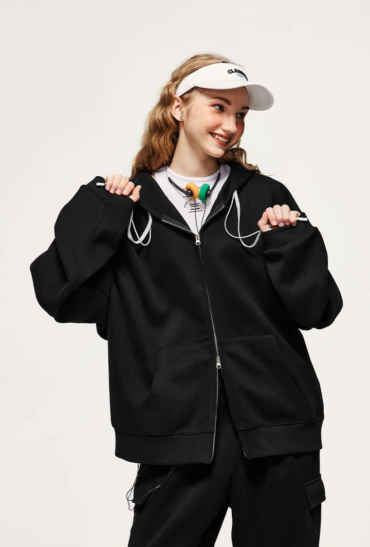 Double Zip Up Oversized Hoodies Jacket     - VONVEX