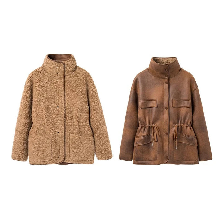 Dirty Brown Leather Reversible Jacket Reversible jacket S - VONVEX