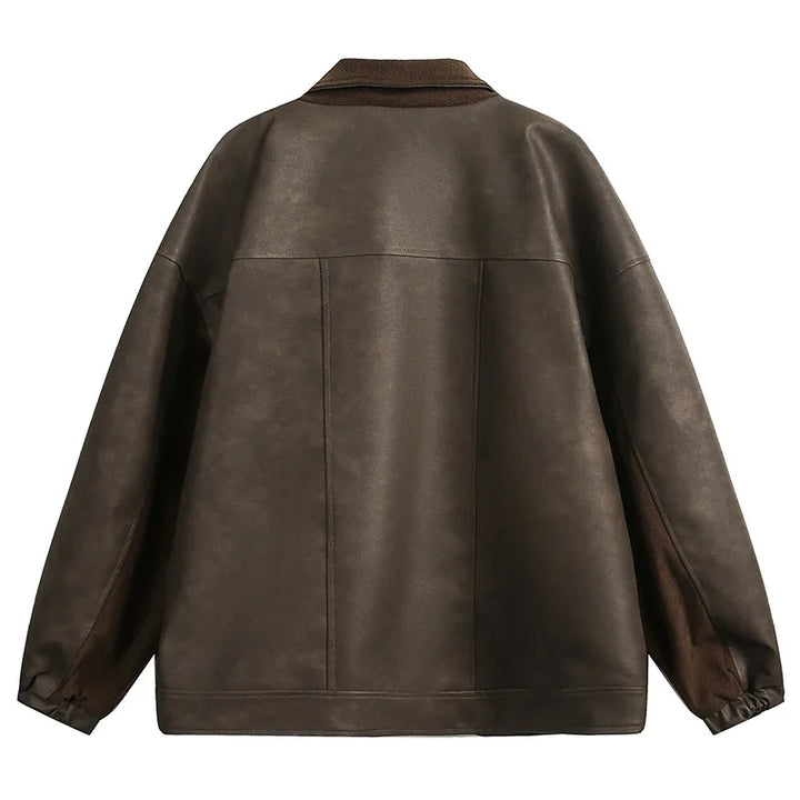 Leather Long Sleeve Lapel Jacket - VONVEX