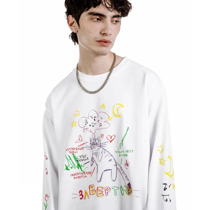 Scratch Cartoon Vibe Oversized Sweater     - VONVEX