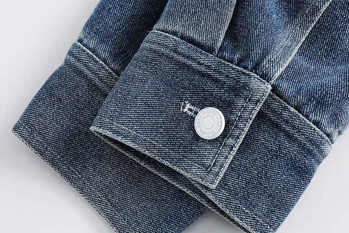 Color Block Patches Denim Jacket     - VONVEX