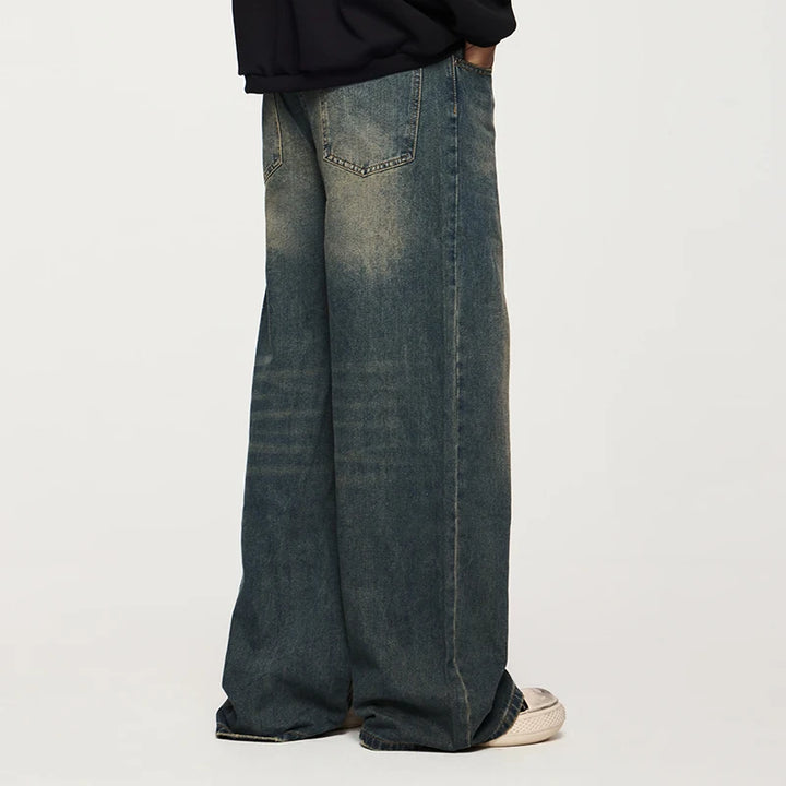 Classic Floor-Length Washed Denim Jeans Retro blue S - VONVEX