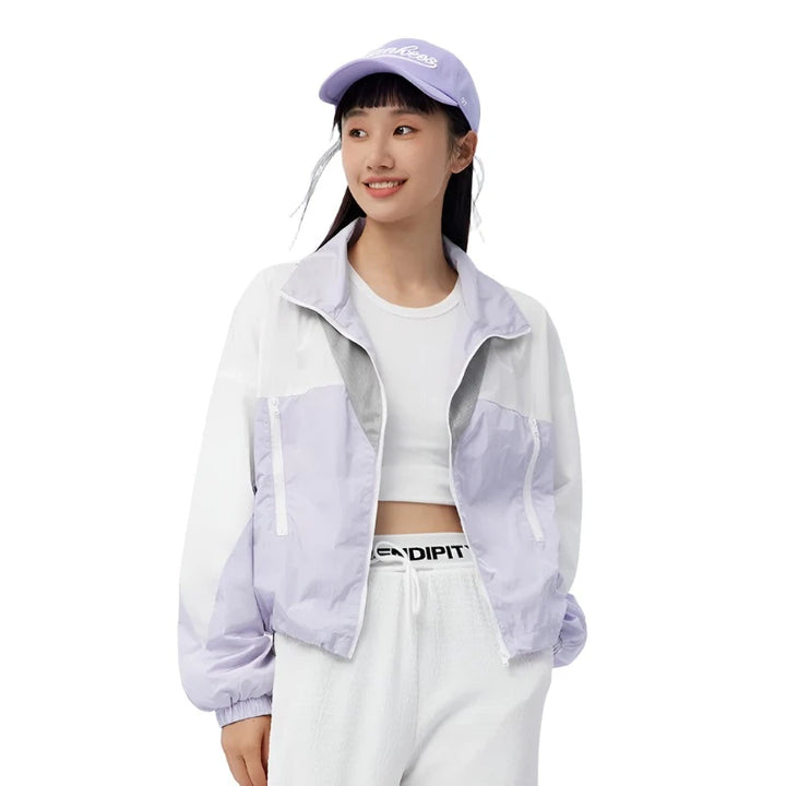 Spring Color Contrast Windbreaker Jacket  Purple White XXXL  - VONVEX