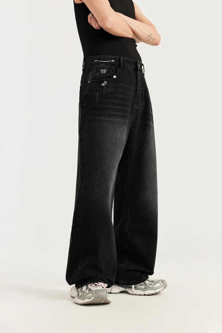 Casual Patched Wide-leg Jeans     - VONVEX