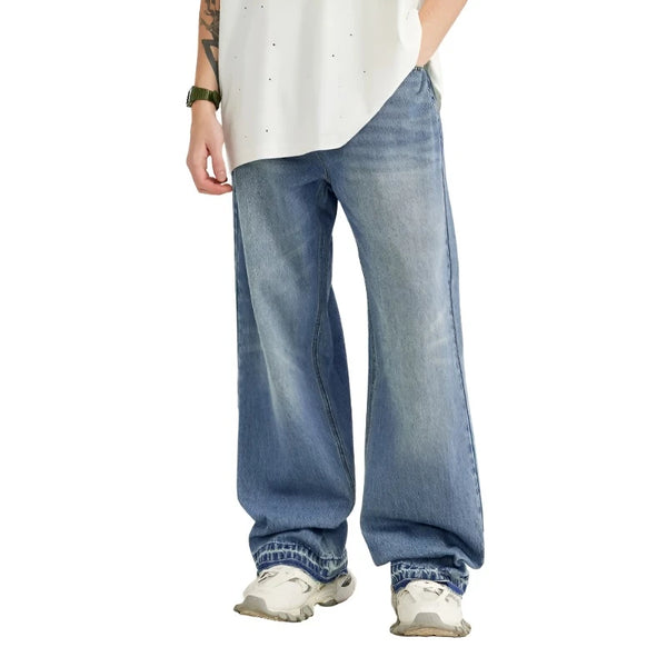 Classic Retro Washed Denim Pant  Blue S  - VONVEX