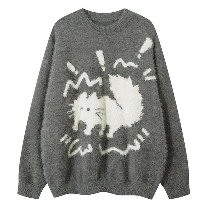 Y2k Electrified Cat Sweater Gray M - VONVEX