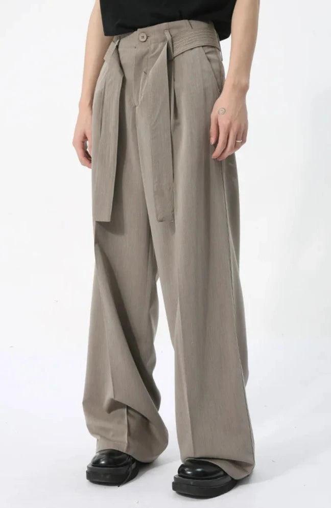 Casual Solid Pant With Ribbon     - VONVEX