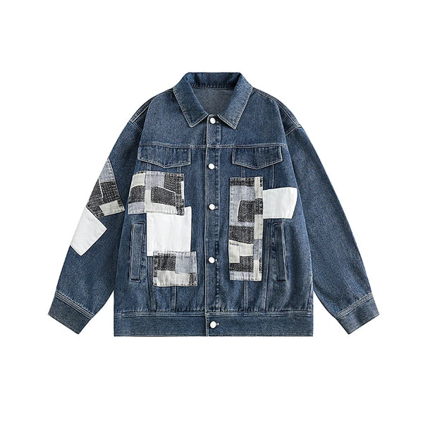 Color Block Patches Denim Jacket  Blue M  - VONVEX