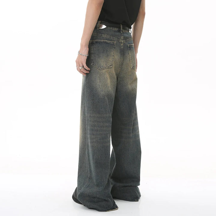 Wide-Leg Cowboy Denim Jeans     - VONVEX