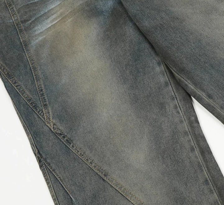 Dirty Washed Blue Denim Jeans     - VONVEX