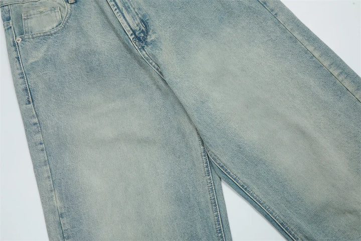 Washed Distressed Denim Loose Jeans - VONVEX