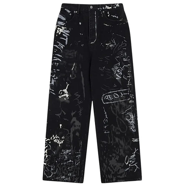 Y2K Distressed Black Baggy Jeans     - VONVEX