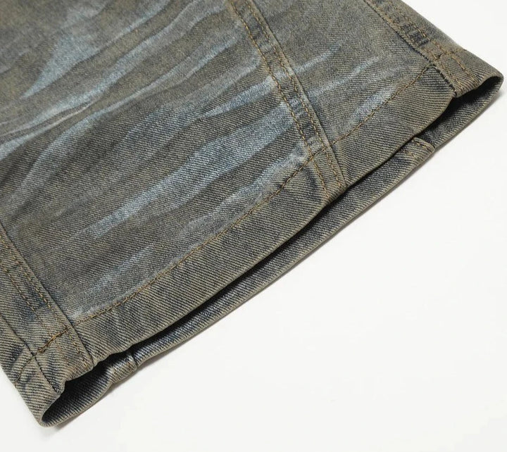 Dirty Washed Blue Denim Jeans     - VONVEX