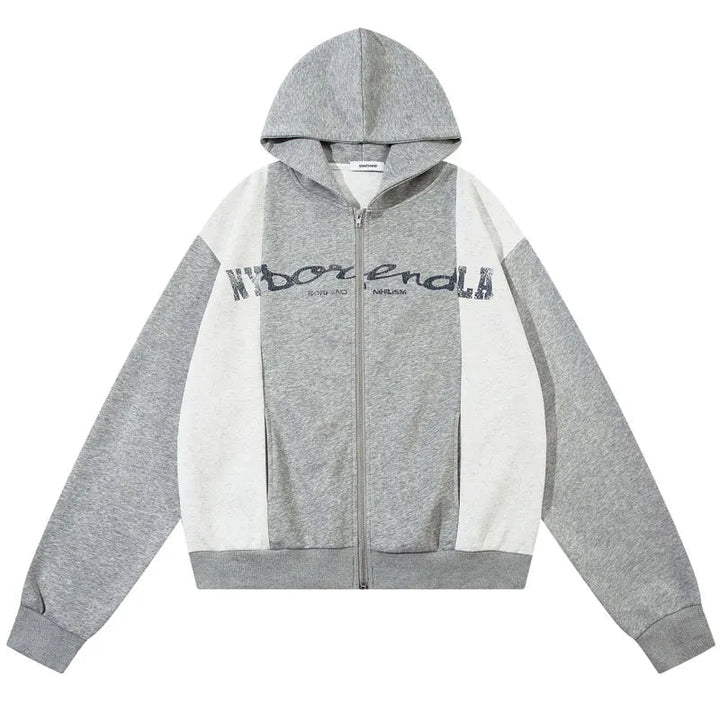 Y2k Zipper Striped Hoodie Gray M - VONVEX