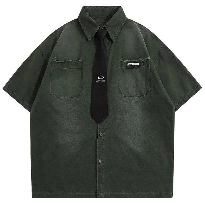 Y2K Vintage Shirt with Necktie  Green M  - VONVEX