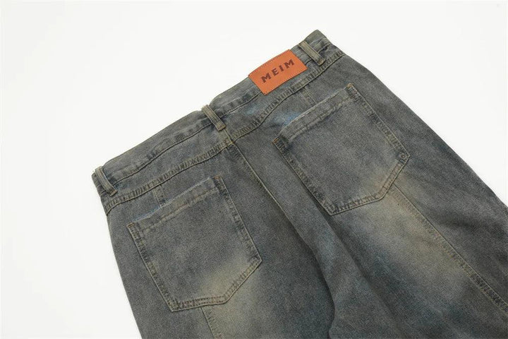 Dirty Washed Blue Denim Jeans     - VONVEX