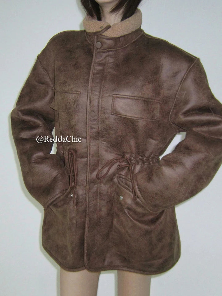 Dirty Brown Leather Reversible Jacket - VONVEX