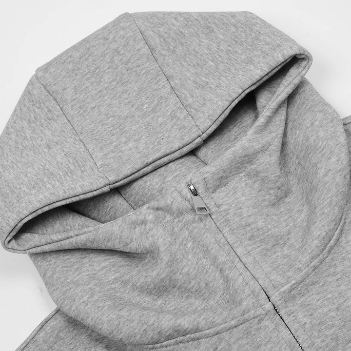 Curved Seam Zip-Up Hoodie     - VONVEX