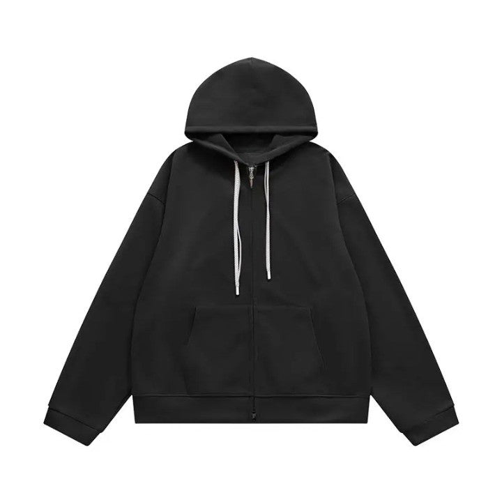 Double Zip Up Oversized Hoodies Jacket  Black L  - VONVEX