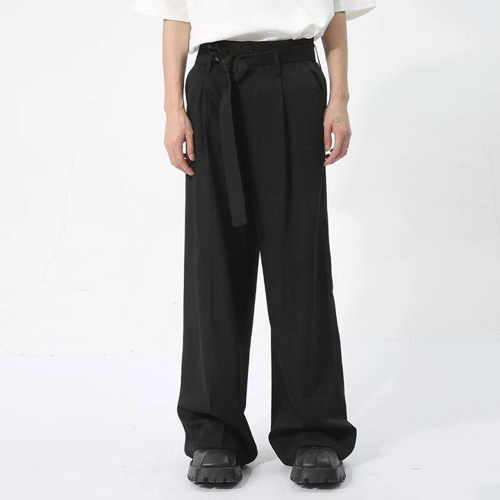 Casual Solid Pant With Ribbon     - VONVEX