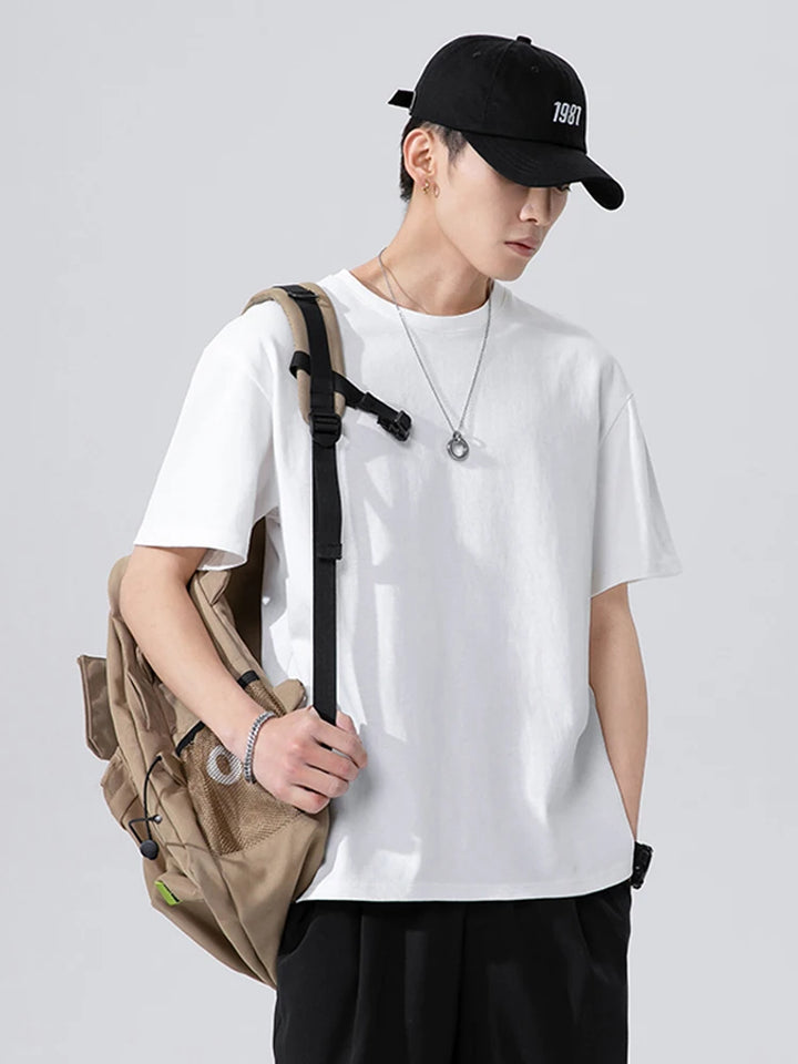 Casual Solid Cotton Oversized T-Shirt     - VONVEX