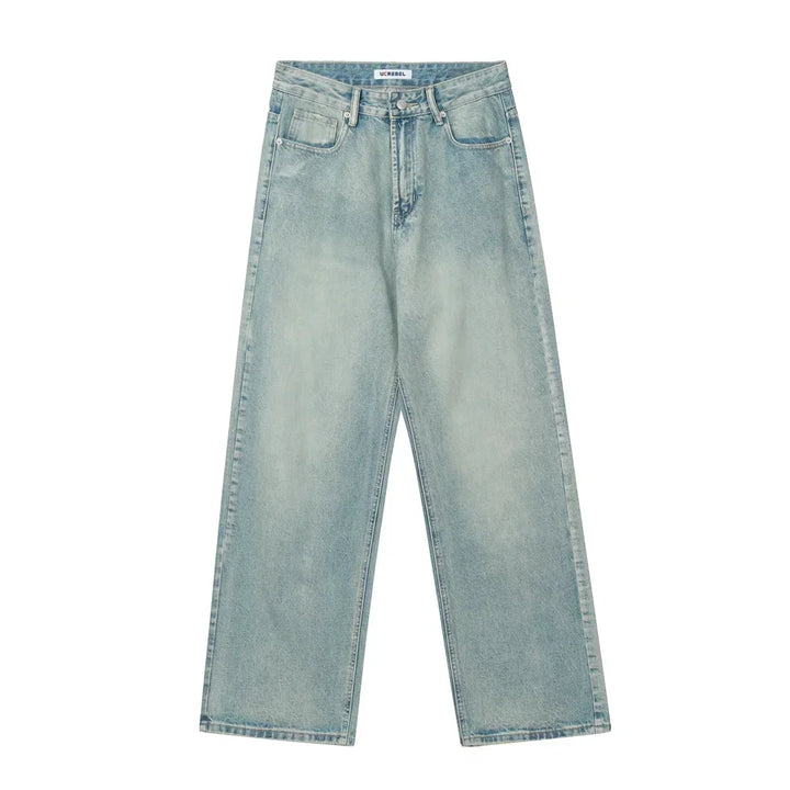 Washed Distressed Denim Loose Jeans Blue S - VONVEX