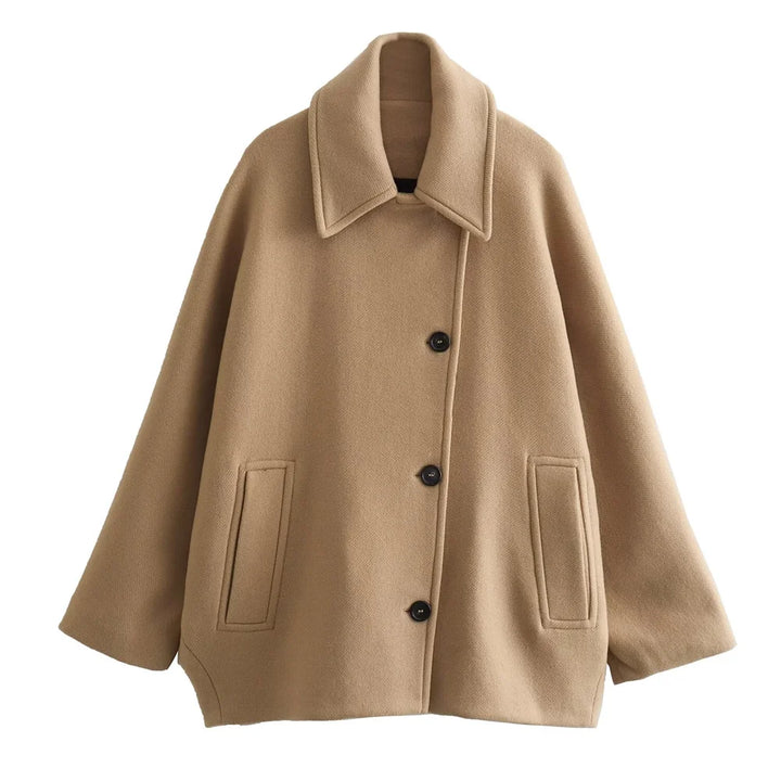 Long Blended Polo Coat Khaki XS - VONVEX