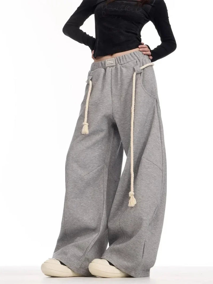 Y2k Laced Vintage Ease Wide Leg Pants     - VONVEX