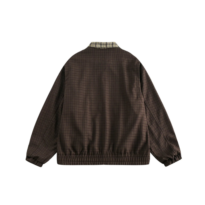 Y2K Vintage Brown Plaid Lapel Jacket - VONVEX
