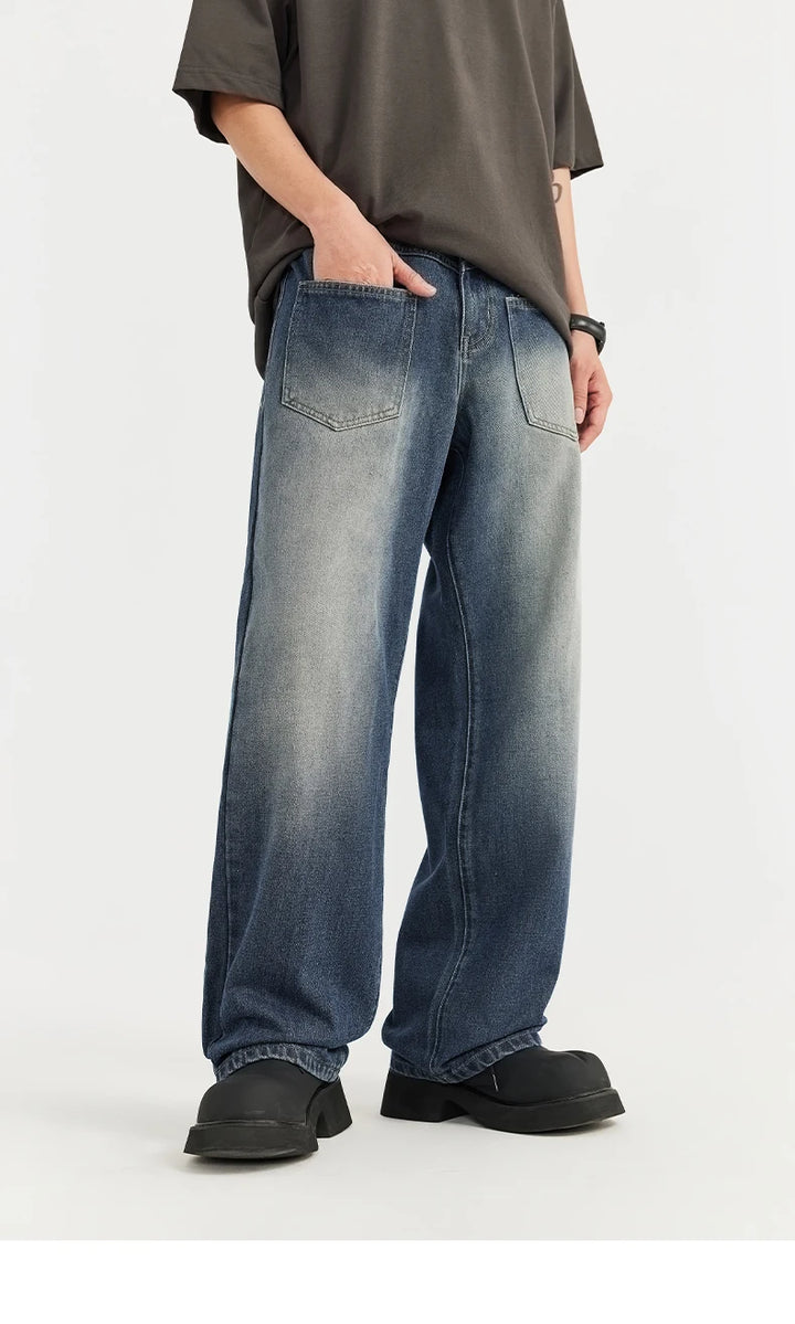 Retro Classic Washed Denim Jeans     - VONVEX