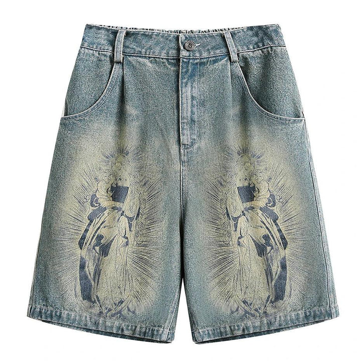 Y2K Vintage Printed Baggy Denim Short  blue XL  - VONVEX