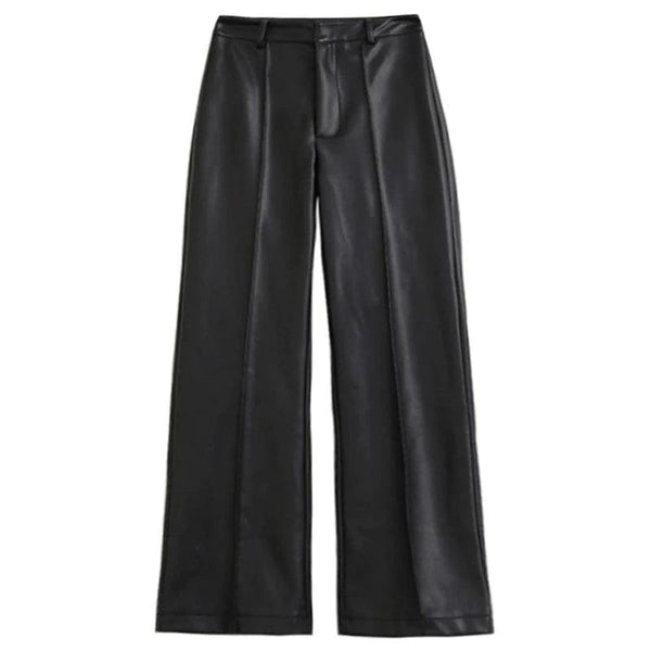 High Waist Black Leather Pant     - VONVEX