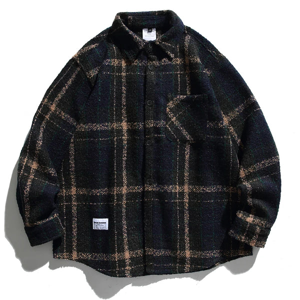 Plaid Striped Fur Jacket  Blue M  - VONVEX