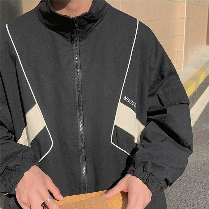 Zip-Up Turn Down Collar Jacket     - VONVEX