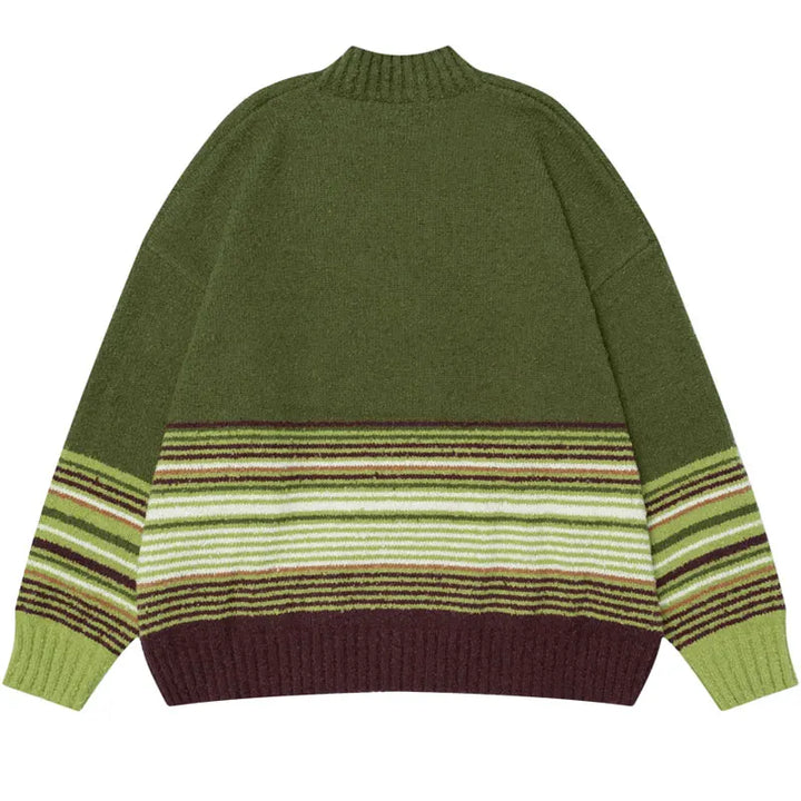 Y2K Knitted Stripe Patchwork Turtleneck Sweater - VONVEX