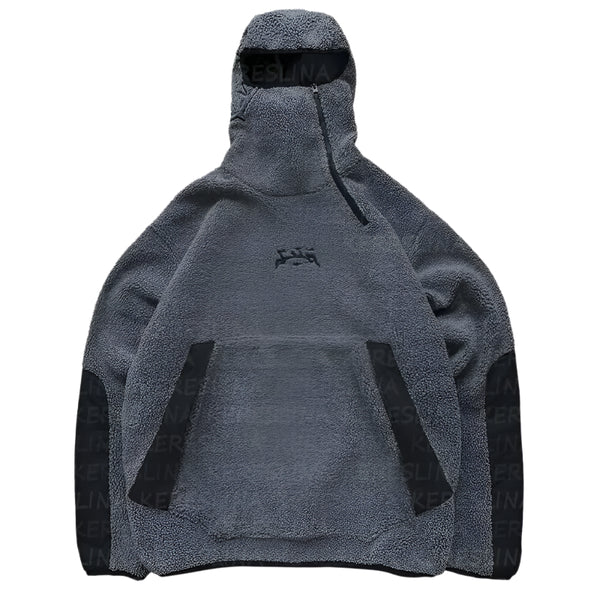 Y2k Fleece Heavy Striped Hoodie Gray S - VONVEX