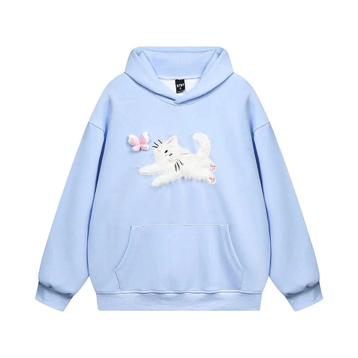 Dancing Kitty Love Hoodie SKY BLUE S - VONVEX