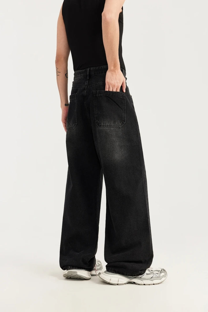 Casual Patched Wide-leg Jeans     - VONVEX