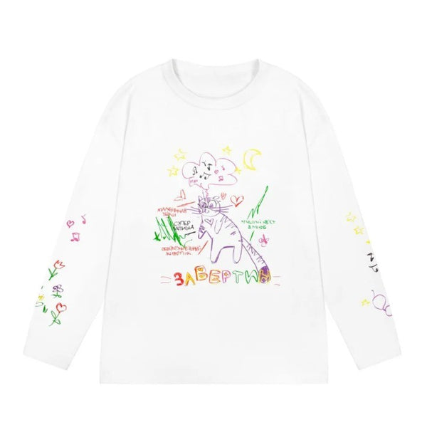 Scratch Cartoon Vibe Oversized Sweater     - VONVEX