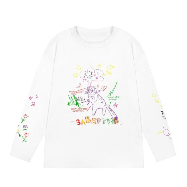 Scratch Cartoon Vibe Oversized Sweater     - VONVEX